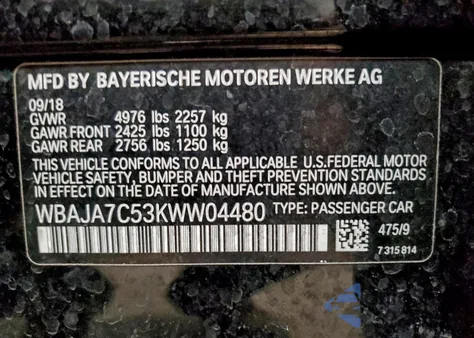 2019 BMW 530 Xi z USA, uszkodzony, nr VIN WBAJA7C53KWW04480